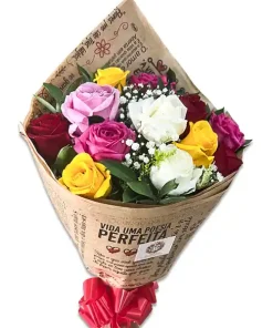 Buquê de 12 Rosas Coloridas