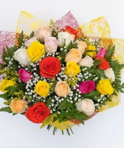 Buquê Com 24 Rosas Coloridas