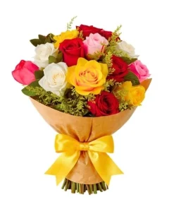 Buquê Tradicional De 12 Rosas Coloridas